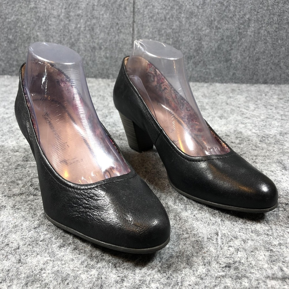 Tamaris Womens 8.5‎ Black Leather Block Heel Comfort Pumps Round Toe Shoes